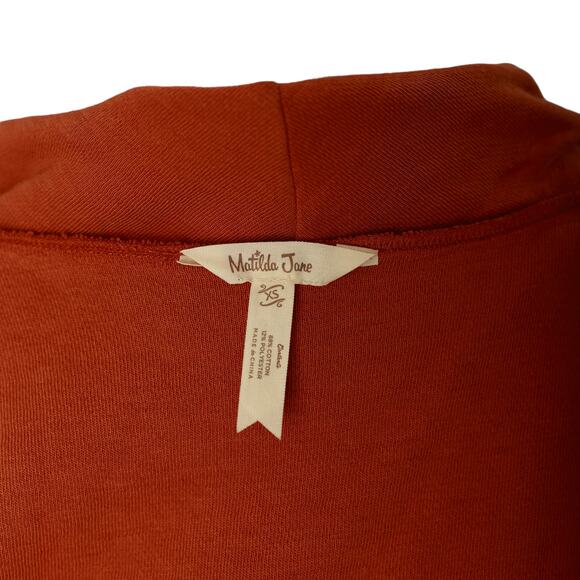 Matilda Jane Size XS Pumpkin Orange Run Through Sweater Open Vest Drape Collar - Picture 4 of 6